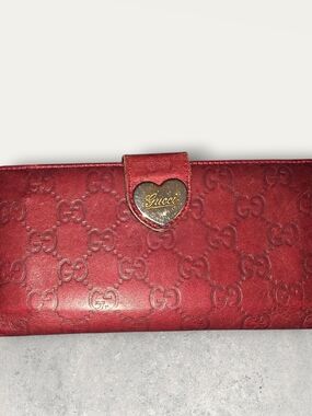 Authentic Gucci Red Guccissima Leather Lovely Heart Continental Wallet